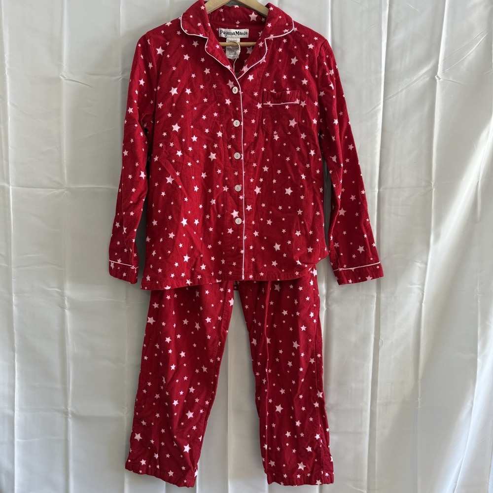 Pajama Mania Womens M Flannel‎ Pajamas Cottage Core Red Stars Pjs Loungewear